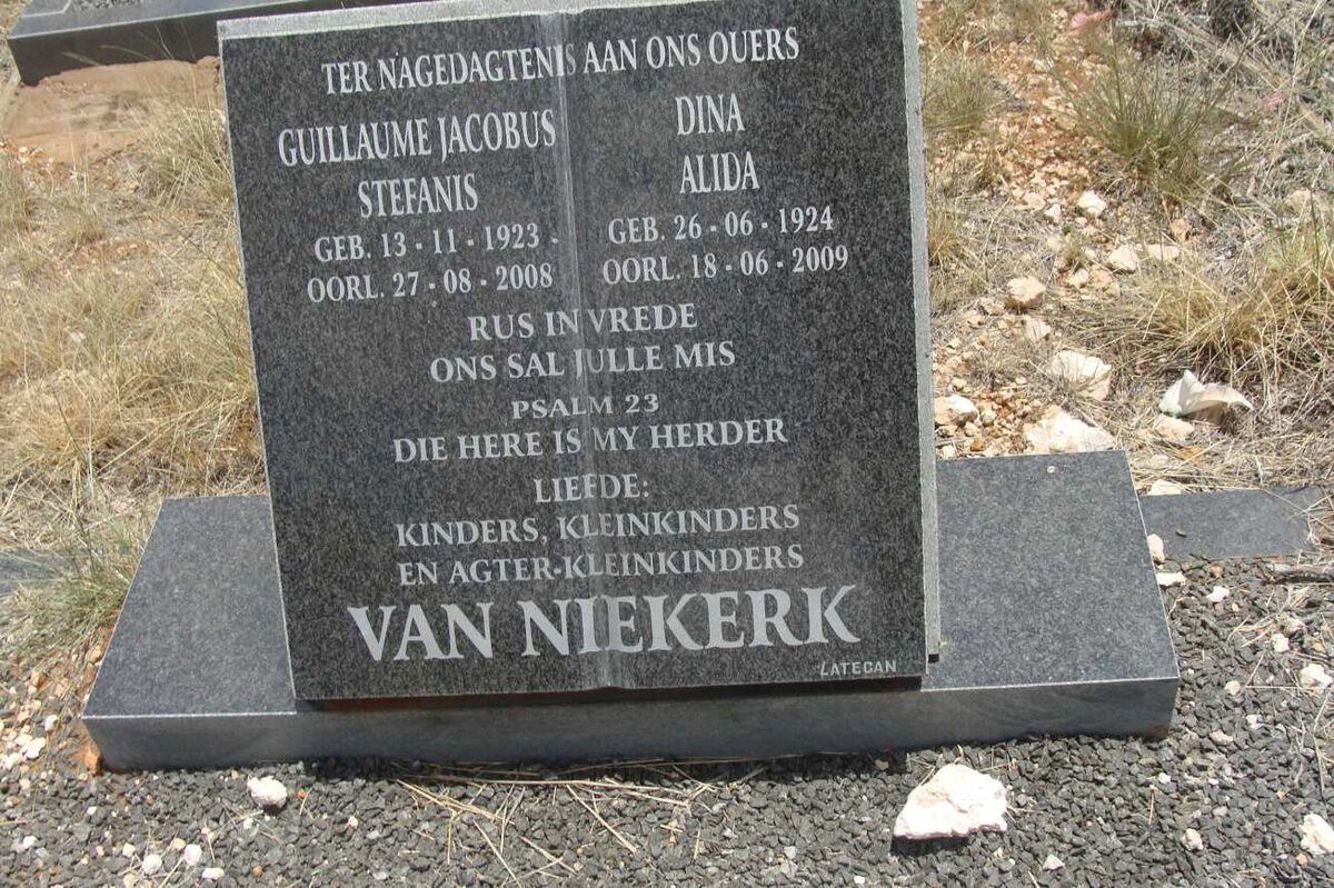 NIEKERK Guillaume Jacobus Stefanis, van 1923-2008 &amp; Dina Alida 1924-2009