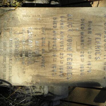 FERRIES Alexander Thomas 1875-1880 :: FERRIES Alick John 1880-1882 :: FERRIES Sarah Rose 1813-188?