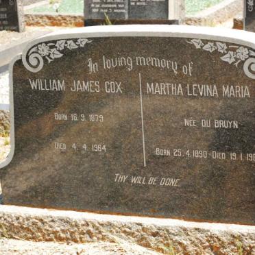COX William James 1879-1964 &amp; Martha Levina Maria DE BRUYN 1890-1967