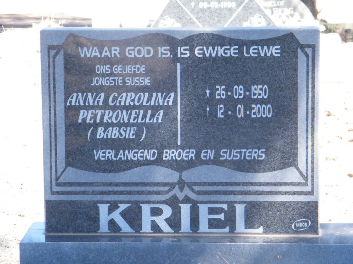 KRIEL Anna Carolina Petronella 1950-2000