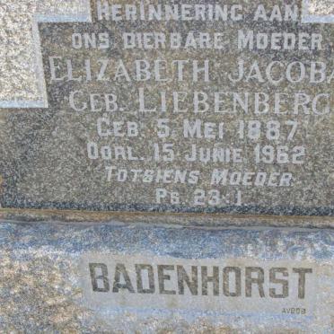 BADENHORST Elizabeth Jacoba nee LIEBENBERG 1887-1962