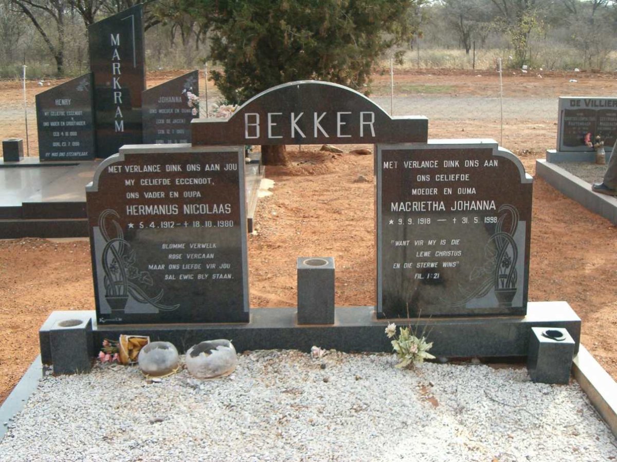 BEKKER Hermanus Nicolaas 1912-1980 &amp; Margietha Johanna 1918-1998