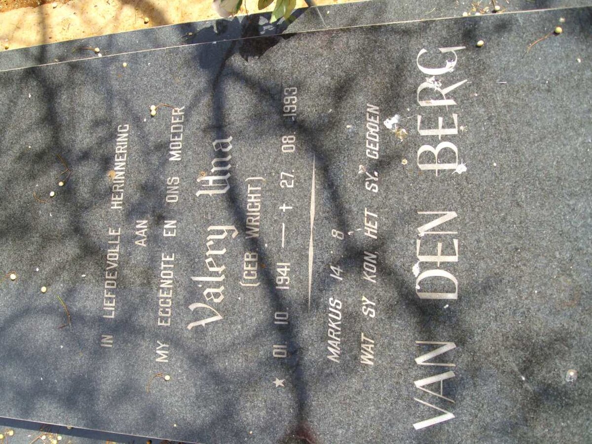 BERG Valery Una, van den neé WRIGHT 1941-1993