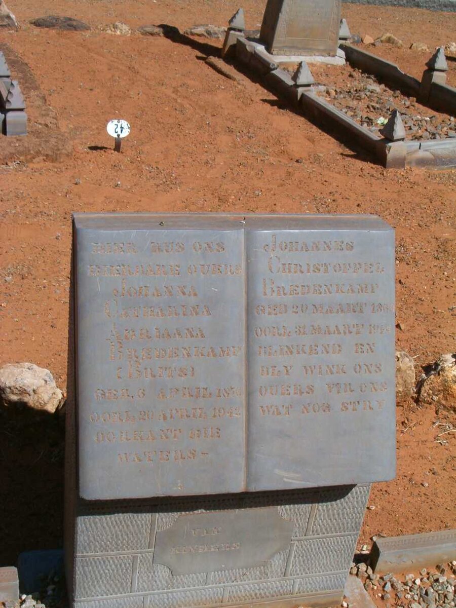 BREDENKAMP Johannes Christoffel 18??-1925 &amp; Johanna Catharina Adriaana BRITS 18??-1942