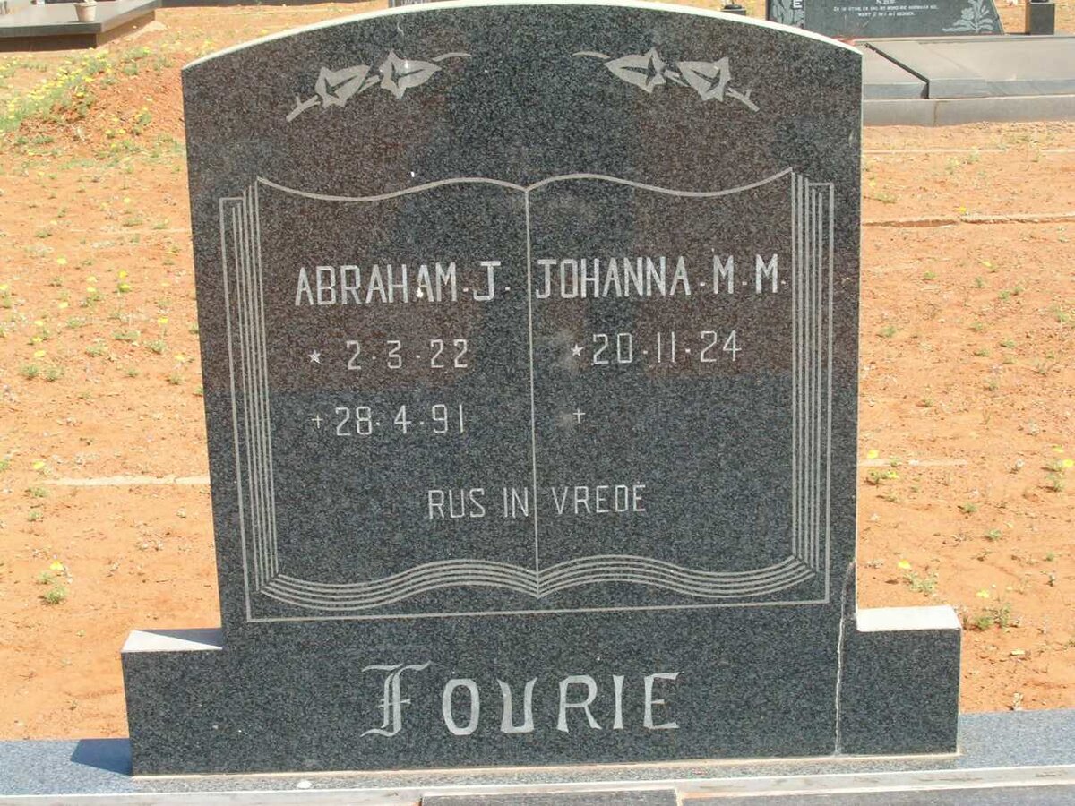 FOURIE Abraham J. 1922-1991 &amp; Johanna M.M. 1924-