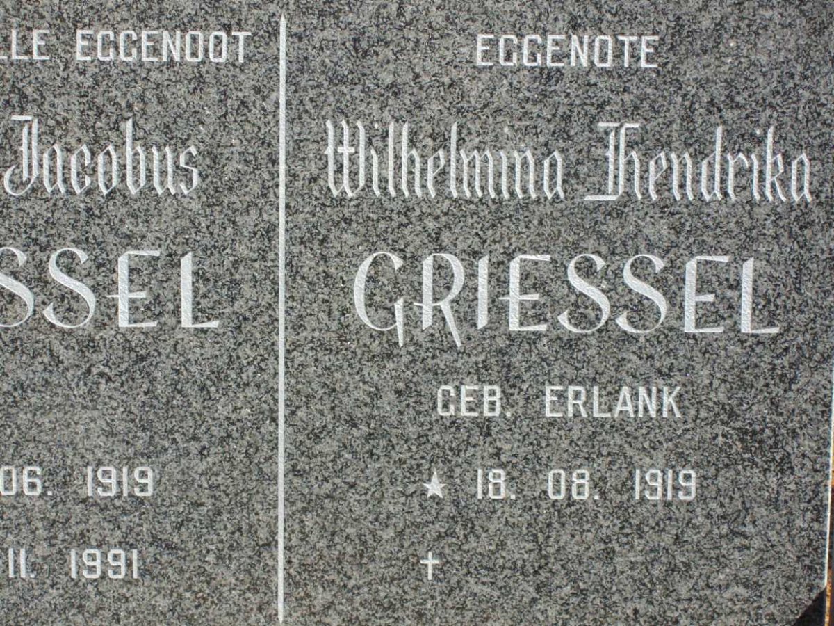 GRIESSEL Wilhelmina Hendrika nee ERLANK 1919-