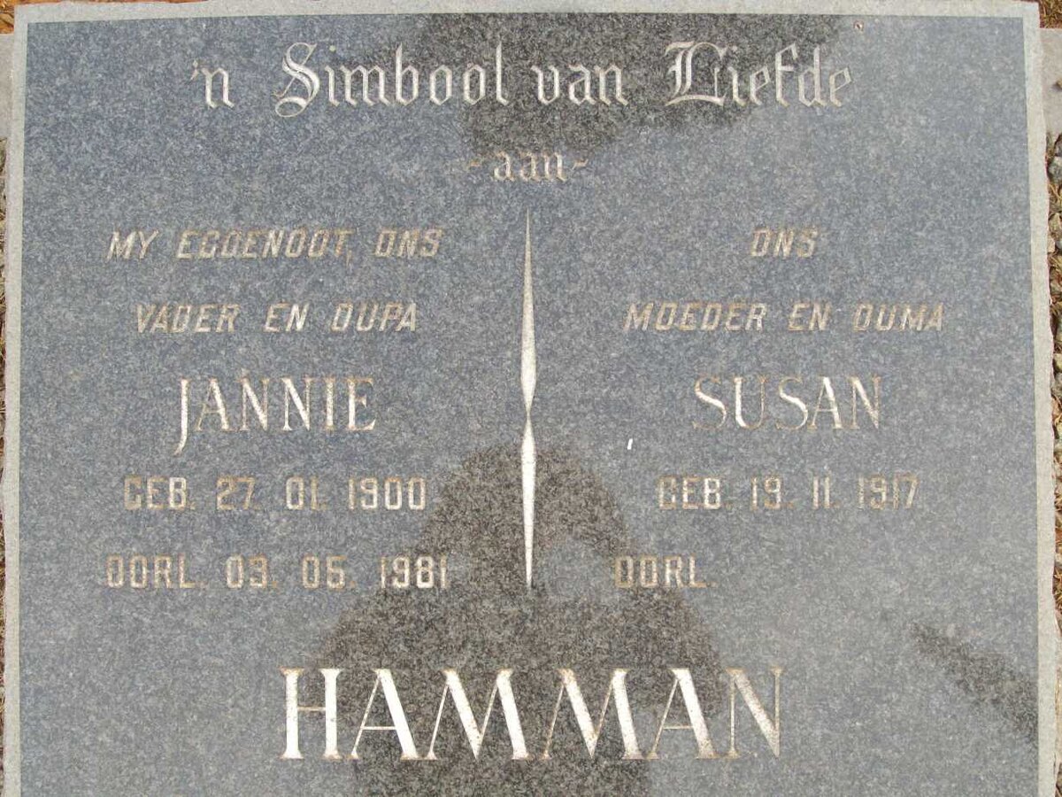HAMMAN Jannie 1900-1981 &amp; Susan 1917-