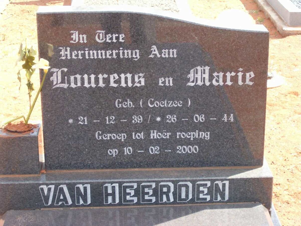 HEERDEN Lourens, van 1939-2000 &amp; Marie COETZEE 1944-2000