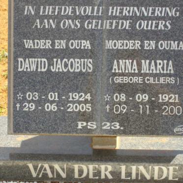 LINDE Dawid Jacobus, van der 1924-2005 &amp; Anna Maria CILLIERS 1921-2007