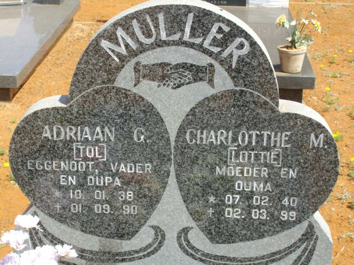 MULLER Adriaan G. 1938-1990 &amp; Charlotthe M. 1940-1999