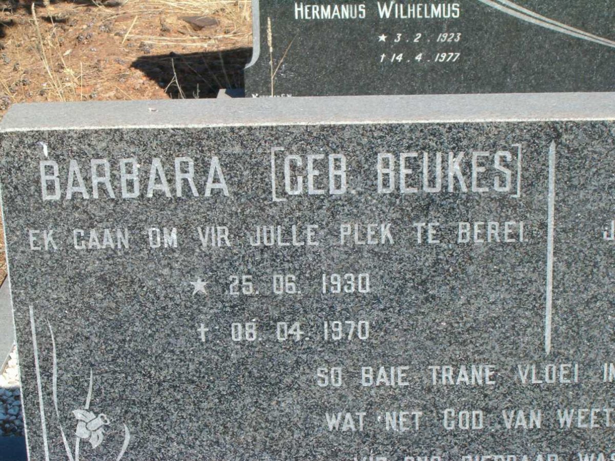 MULLER Barbara nee BEUKES 1930-1970