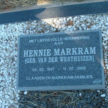 MARKRAM Hennie nee VAN DER WESTHUIZEN 1907-2005