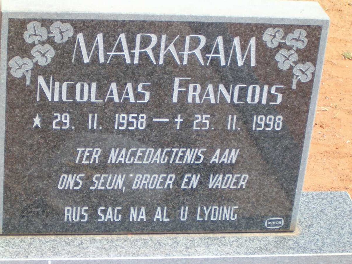 MARKRAM Nicolaas Francois 1958-1998
