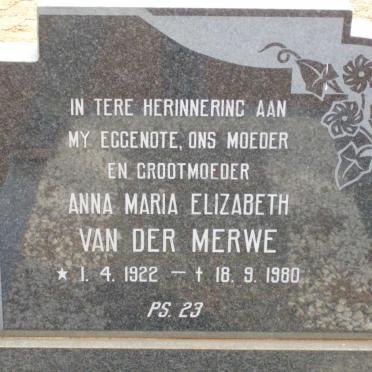 MERWE Anna Maria Elizabeth, van der 1922-1980