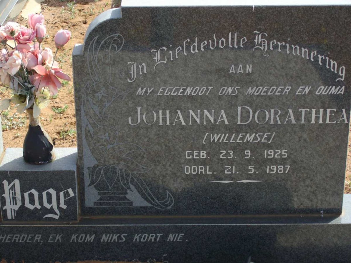 PAGE Johanna Dorathea nee WILLEMSE 1925-1987