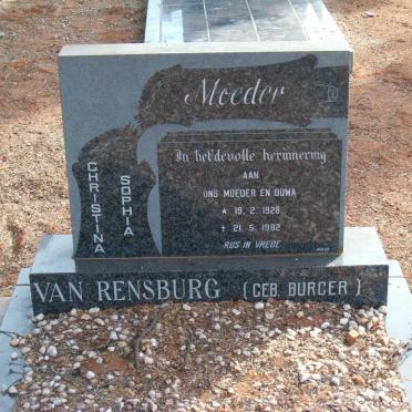 RENSBURG Christina Sophia, van nee BURGER 1928-1982