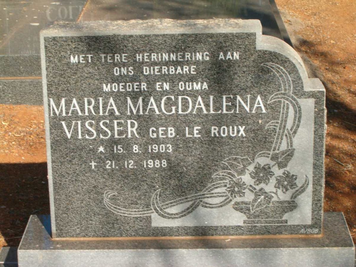 VISSER Maria Magdalena nee LE ROUX 1903-1988