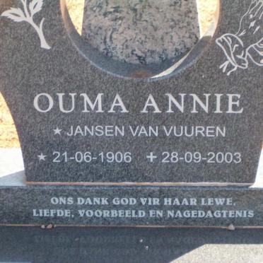 VUUREN Annie, Jansen van 1906-2003