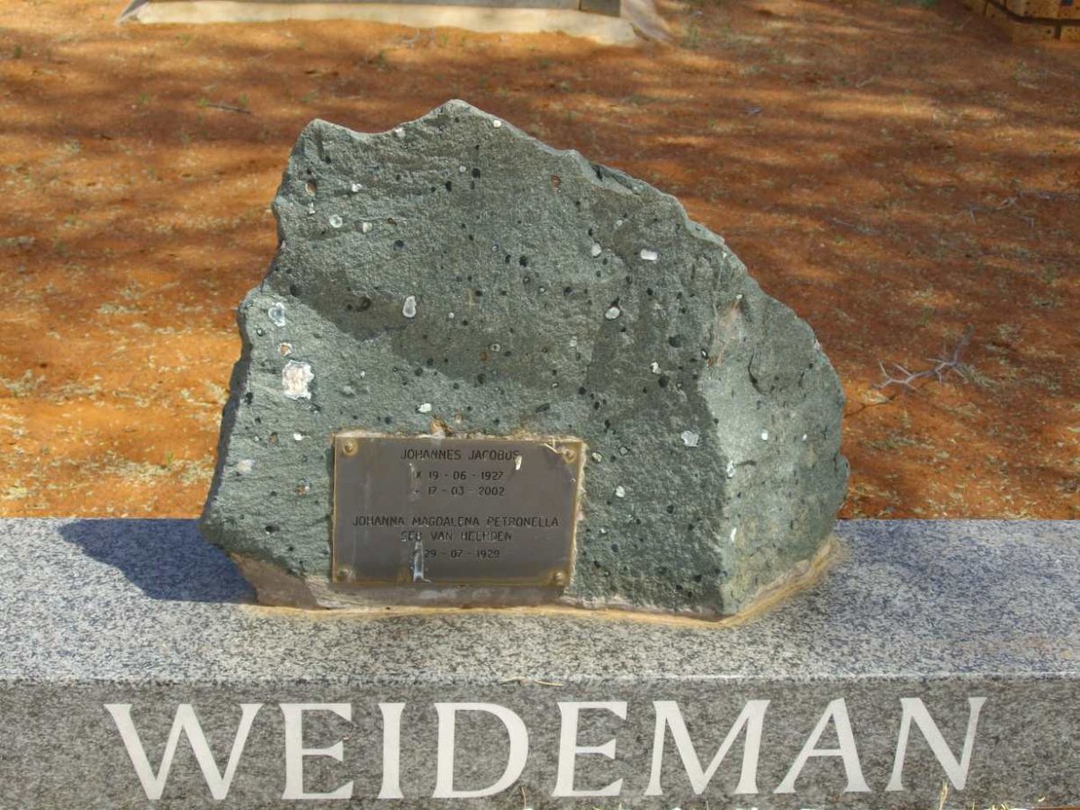 WEIDEMAN Johannes Jacobus 1927-2002 &amp; Johanna Magdalena Petronella VAN HEERDEN 1928-