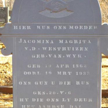 WESTHUIZEN Jacomina Magrita, v.d. nee VAN WYK 1863-1933