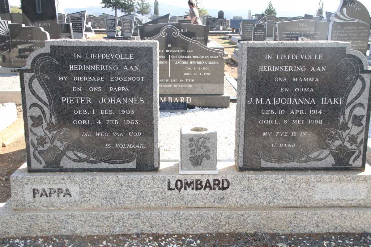 LOMBARD Pieter Johannes 1903-1963 &amp; J.M.A. 1914-1998