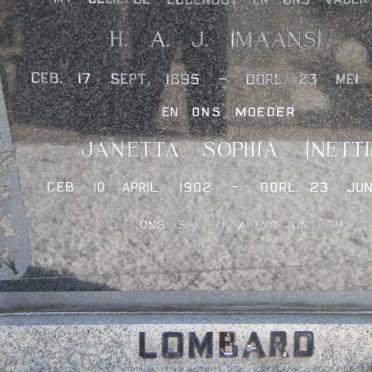 LOMBARD H.A.J. 1895-1968 &amp; Janetta SOPHIA 1902-1996