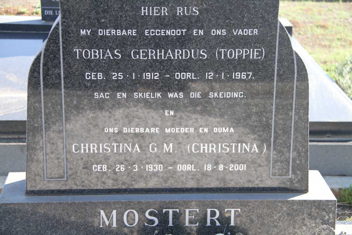 MOSTERT Tobias Gerhardus 1912-1967 &amp; Christina G.M. 1930-2001