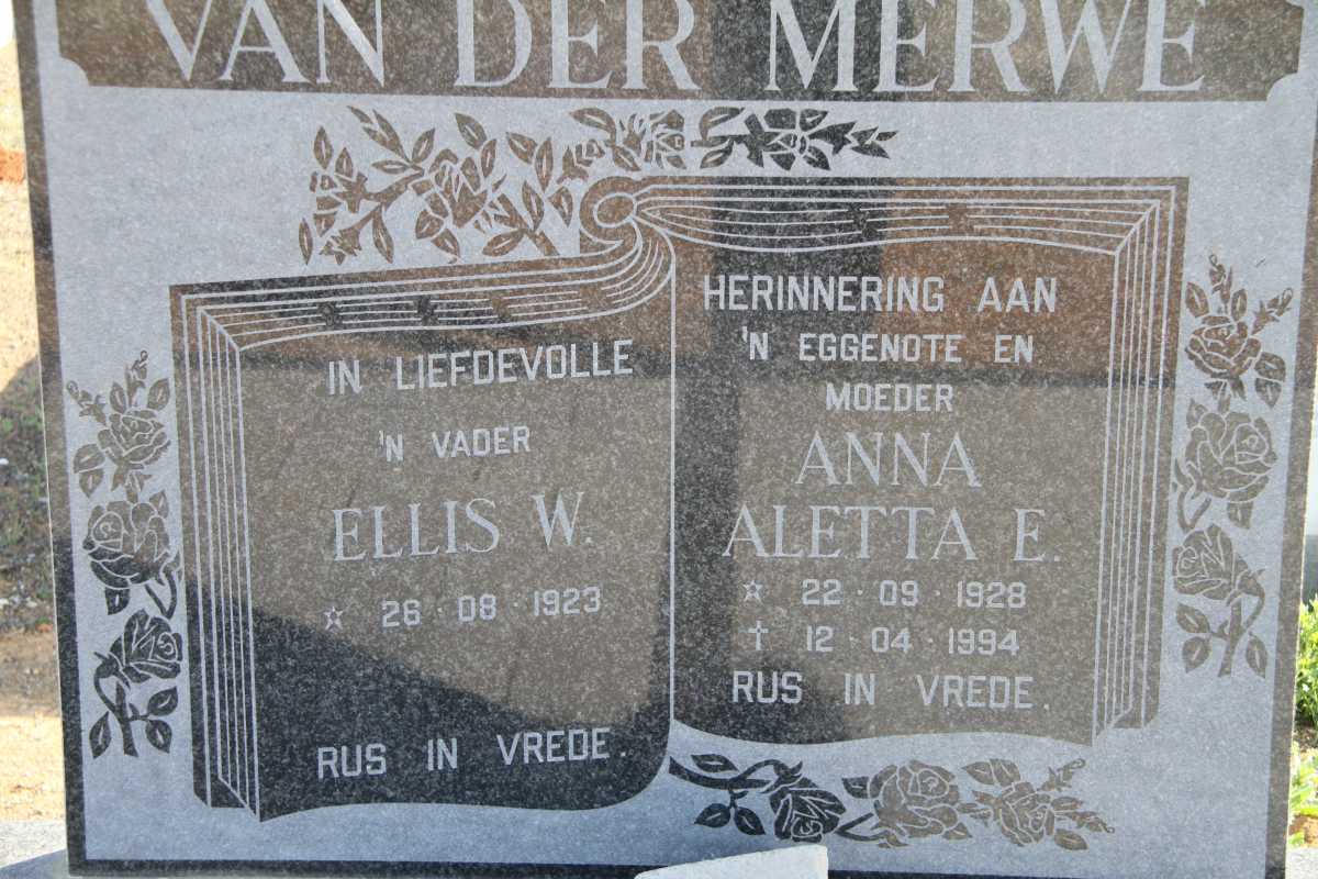 MERWE Ellis W., van der 1923- &amp; Anna Aletta E. 1928-1994