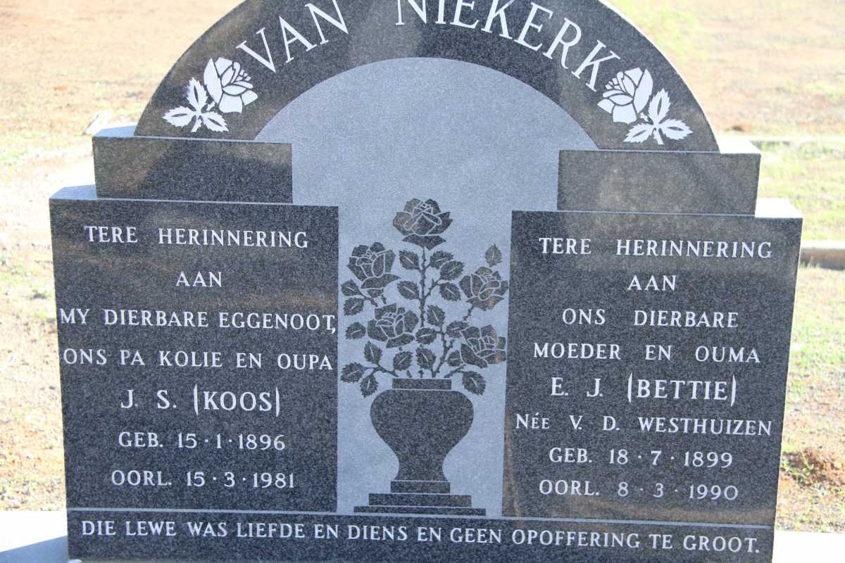 NIEKERK J.S, van 1896-1981 &amp; E.J. VAN DER WESTHUIZEN 1899- 1990