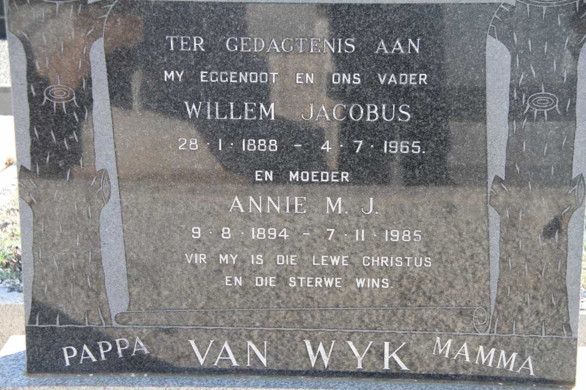 WYK Willem Jacobus, van 1888-1965 &amp; Annie M.J. 1894-1985