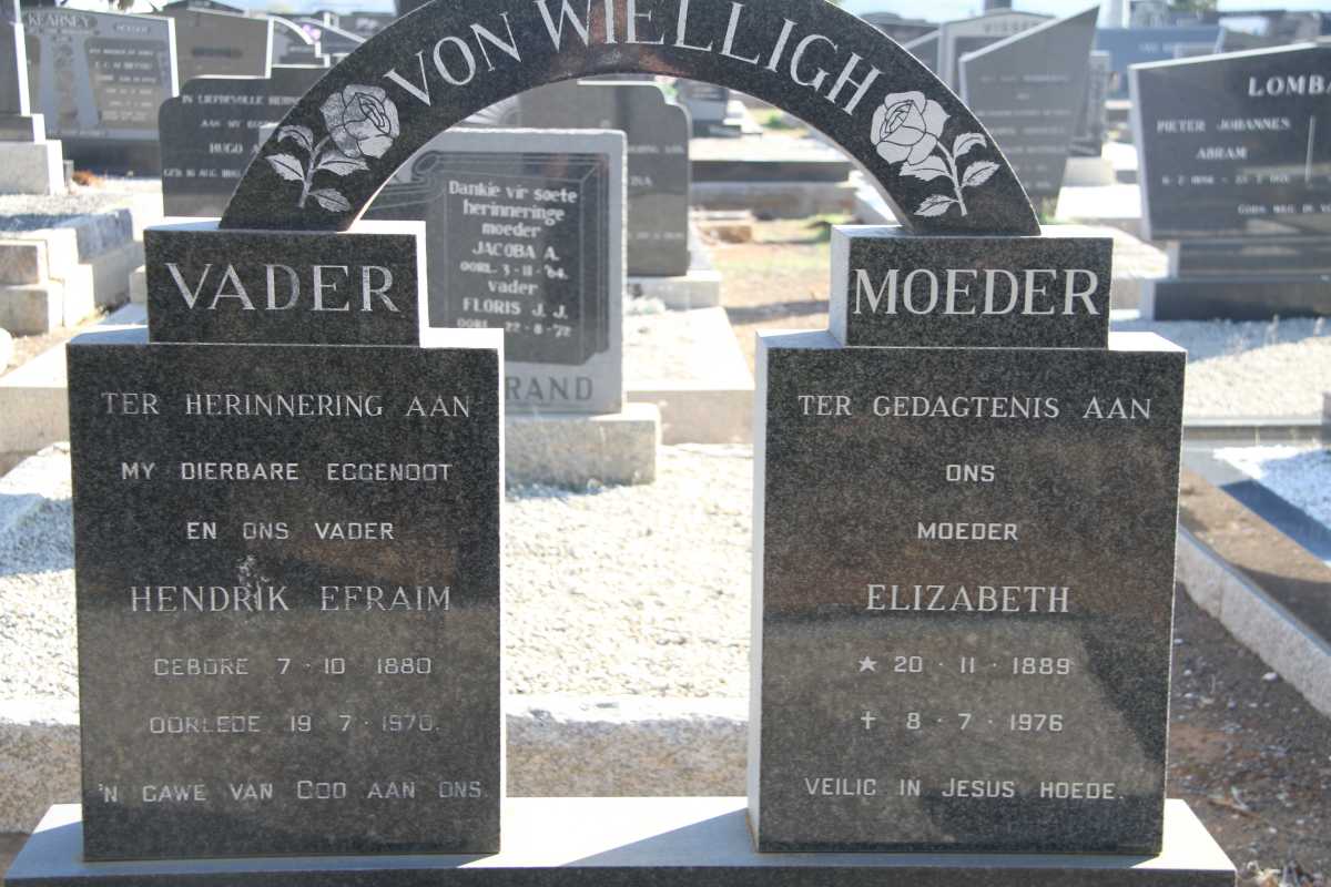 WIELLIGH Hendrik Efraim, von 1880-1970 &amp; Elizabeth 1889-1976