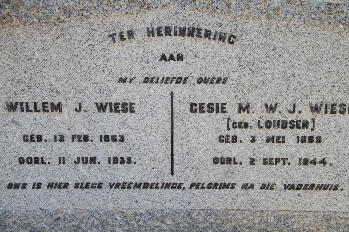 WIESE Willem J. 1863-1935 &amp; Gesie M.W.J. LOUBSER 1869-1944