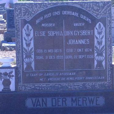 MERWE Dirk Gysbert Johannes, van der 1874-1956 &amp; Elsie Sophia VAN ROOYEN 1875-1955