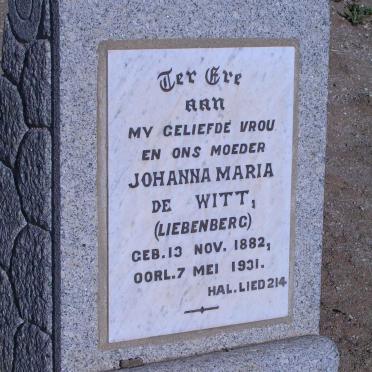WITT Johanna Maria, de nee LIEBENBERG 1882-1931