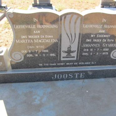 JOOSTE Johannes Gysbert 1890-1975 &amp; Martha Magdalena VAN WYK 1906-1994