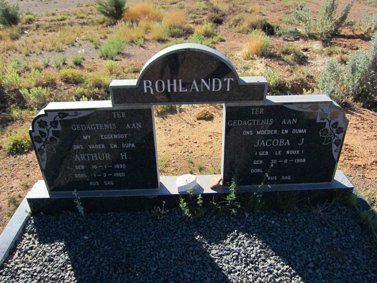 ROHLANDT Arthur H. 1890-1960 &amp; Jacoba J. LE ROUX 1908-
