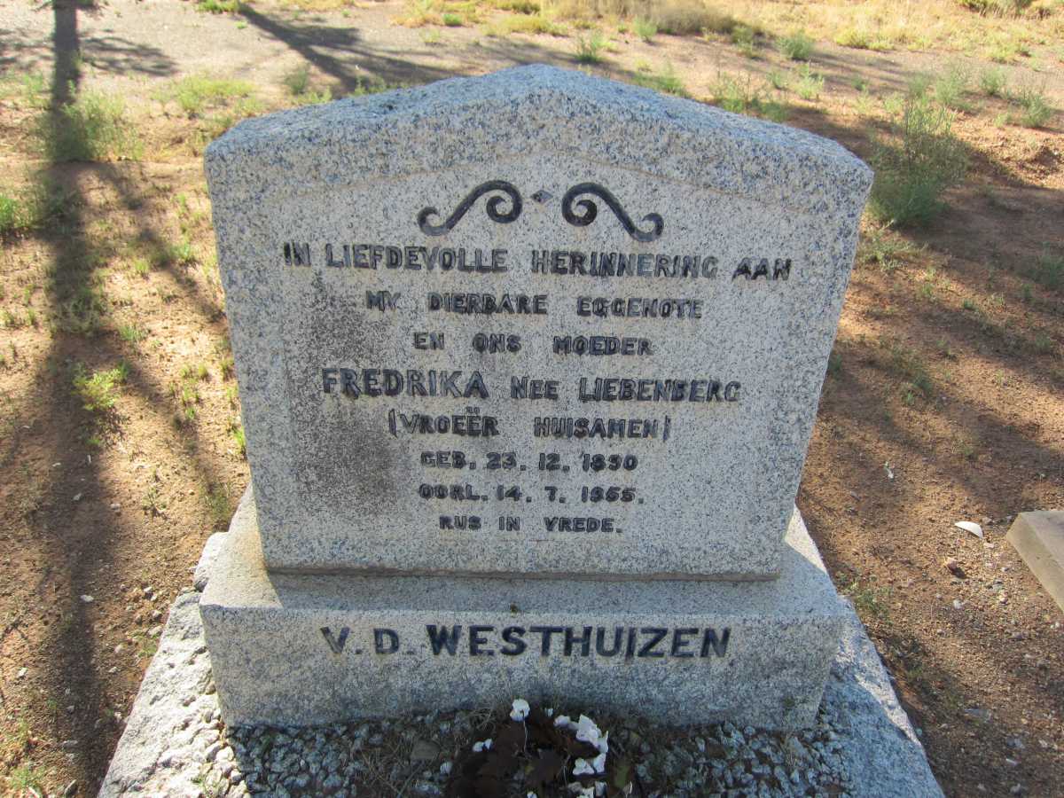 WESTHUIZEN Frederika, v.d. vroeër HUISAMEN nee LIEBENBERG 1890-1955