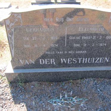 WESTHUIZEN Gerhardus, van der 1888-1974 &amp; Elizabeth DE VRIES 1901-1974