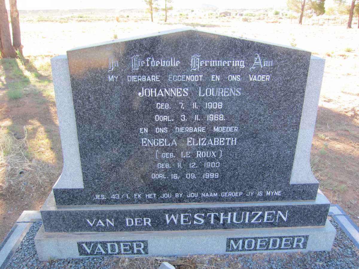 WESTHUIZEN Johannes Lourens 1908-1968 &amp; Engela Elizabeth LE ROUX 1908-1999