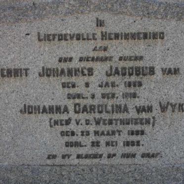 WYK Gerrit Johannes Jacobus, van 1853-1919 &amp; Johanna Carolina V.D. WESTHUIZEN 1855-1932 