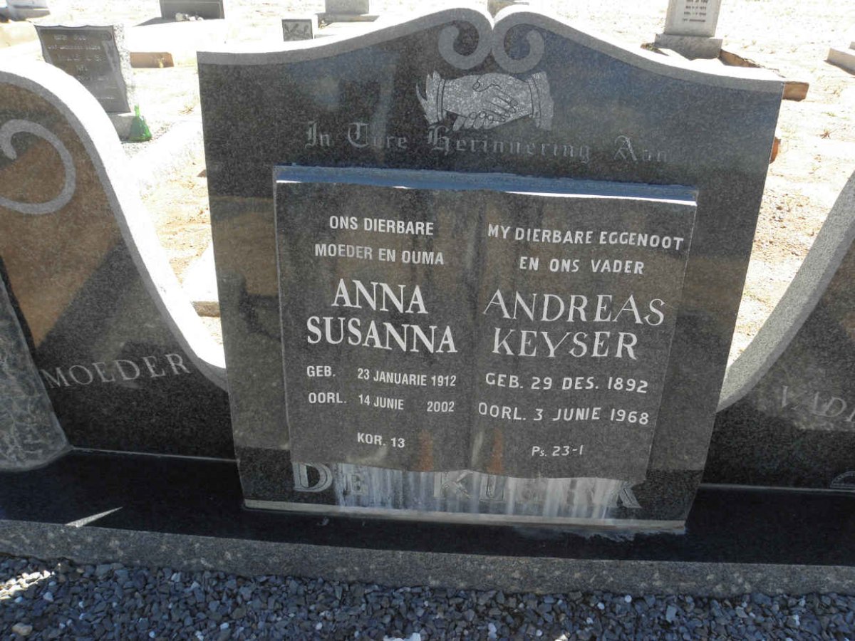 KLERK Andreas Keyser, de 1892-1968 &amp; Anna Susanna 1912-2002