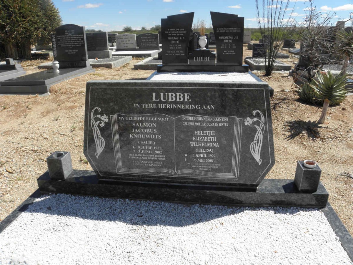 LUBBE Salmon Jacobus Knouwdts 1927-2002 &amp; Heletjie Elizabeth Wilhelmina 1929-2008
