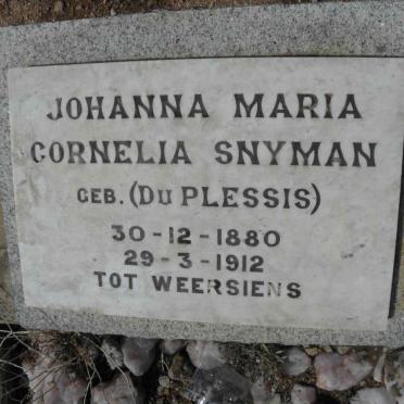 SNYMAN Johanna Maria Cornelia nee DU PLESSIS 1880-1912