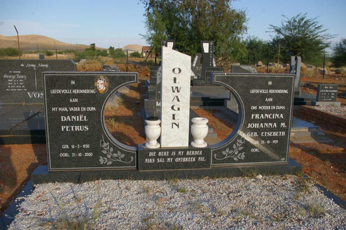 OLWAGEN Daniël Petrus 1930-2000 &amp; Francina Johanna M. ETSEBETH 1929-