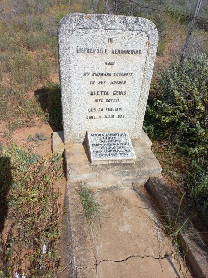 GENIS Aletta nee KOTZE 1891-1938 :: DONEY Maria Christina nee GENIS 1917-2008