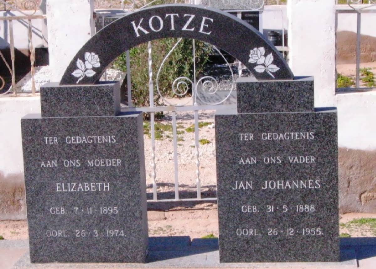 KOTZE Jan Johannes 1888-1955 &amp; Elizabeth 1895-1975