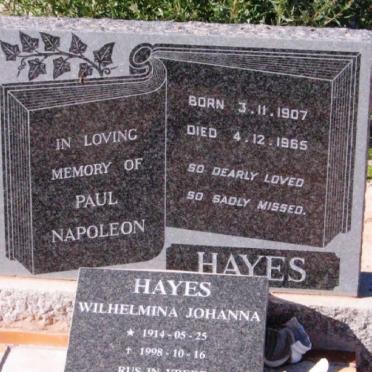 HAYES Paul Napoleon 1907-1965 &amp; Wilhelmina Johanna 1914-1998