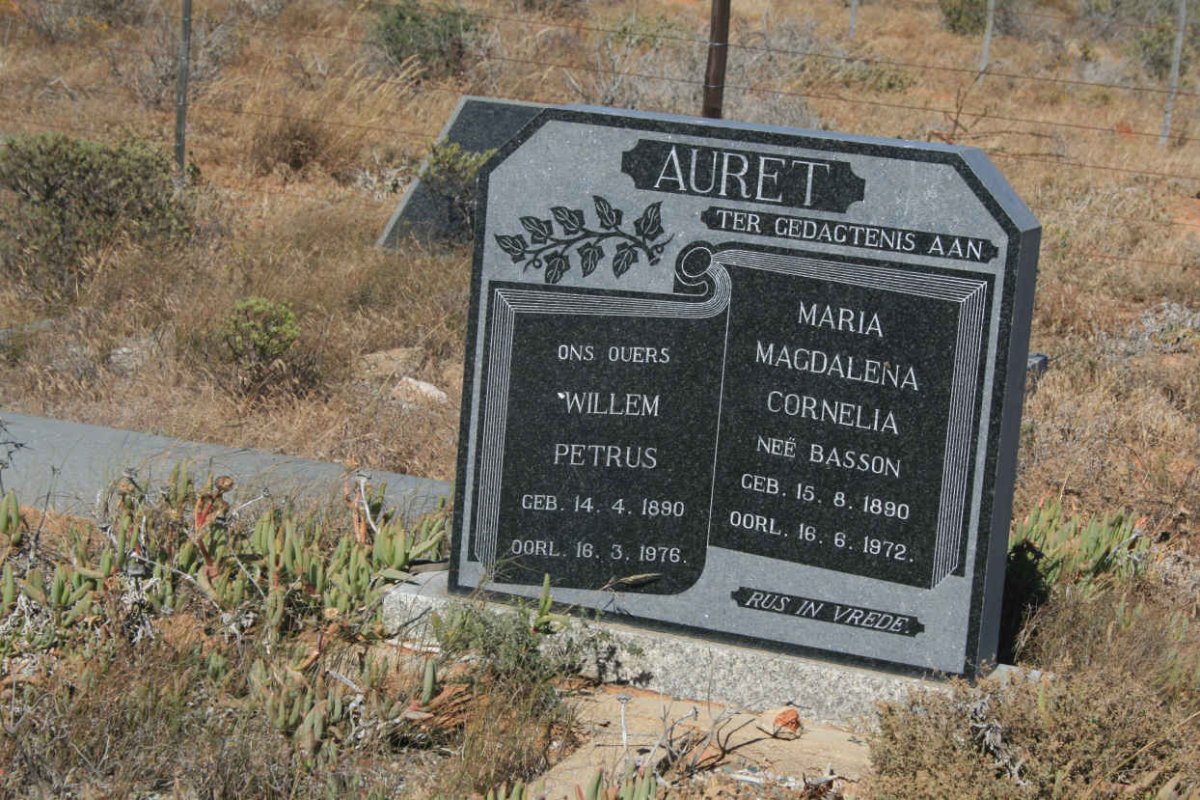 AURET Willem Petrus 1890-1976 &amp; Maria Magdalena Cornelia BASSON 1890-1972