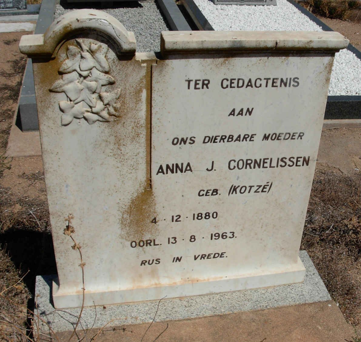 CORNELISSEN Anna J. nee KOTZE 1880-1963