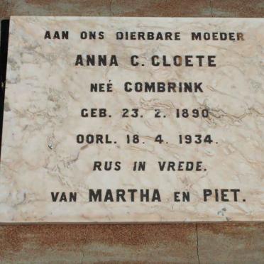 CLOETE Anna C. nee COMBRINK 1890-1934